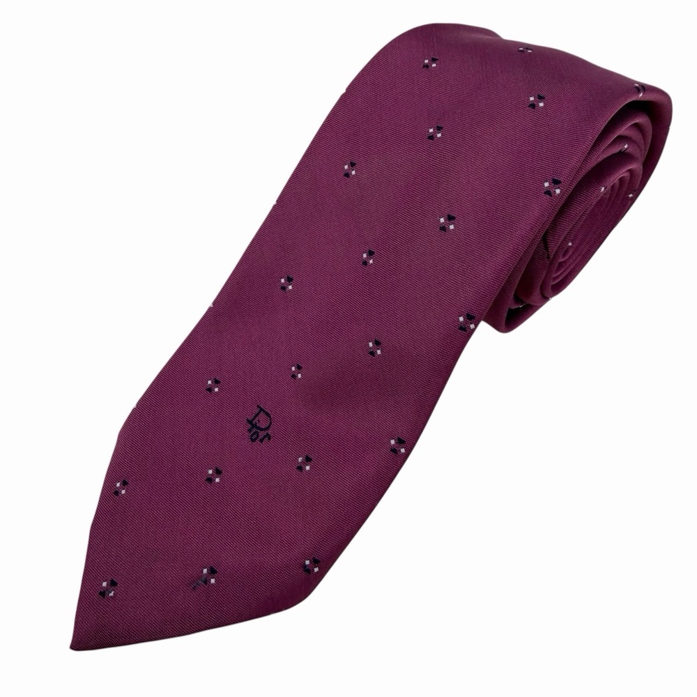 VTG Christian Dior Men's Silk Blend Neck Tie Maroon Mauve Geometric Pattern Dots
